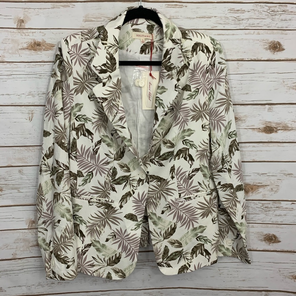 Solitaire Linen Blend Floral Print Blazer L NWT